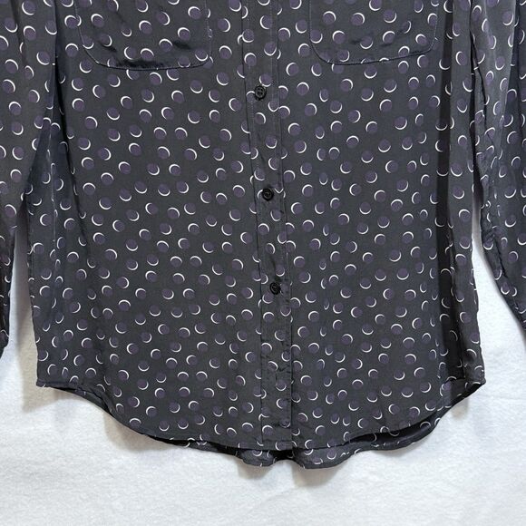 Equipment Femme Black Moon Pattern Long Sleeve Button Up Blouse Top Women's M - Picture 6 of 8